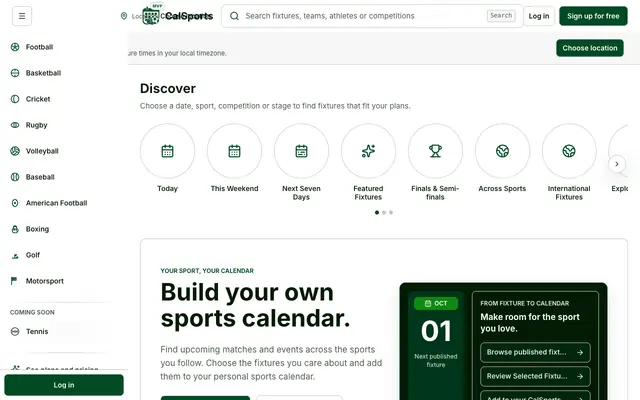 Screenshot of Sports fixtures and calendars