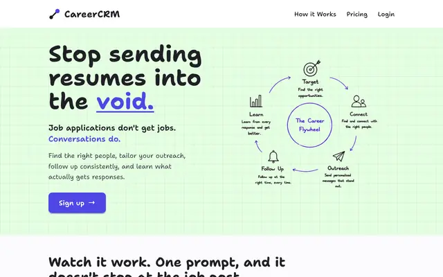 Screenshot of CareerCRM - Self improving pipeline to find moonshot career opportunities