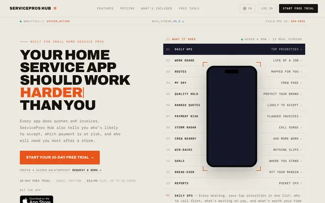 Screenshot of Home Service Business Software, $33/mo Flat | ServicePros Hub
