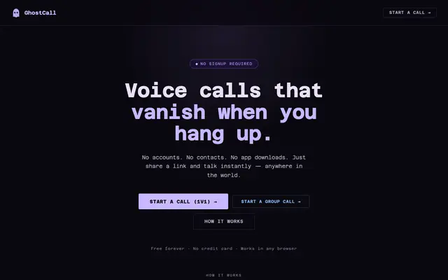 Screenshot of GhostCall — Free Voice Calls Without Signup or Phone Number
