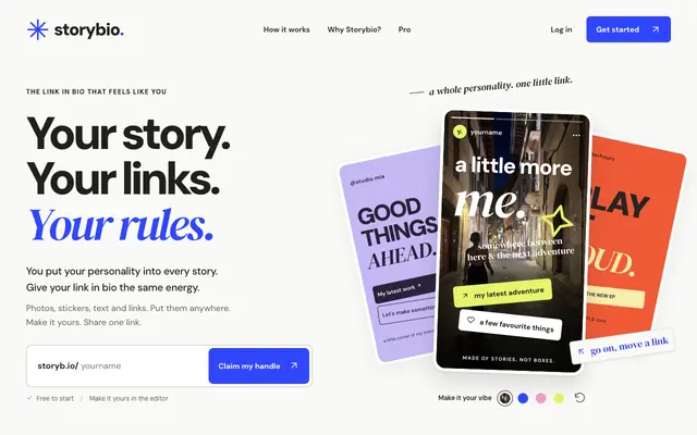 Screenshot of Storybio — Your story. Your links. Your rules.
