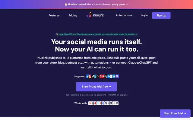 Screenshot of Nuelink - Social media scheduling with automation super powers (and AI)