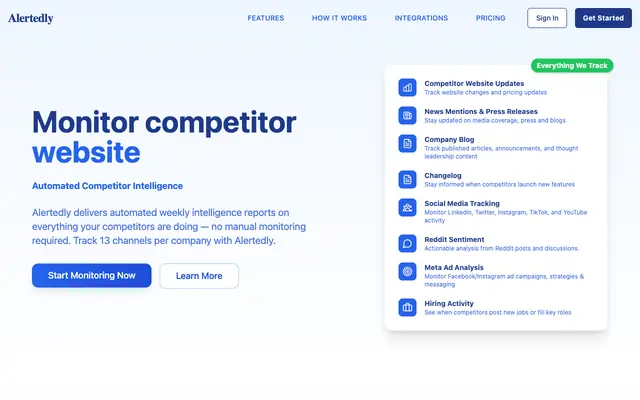 Screenshot of Alertedly – Competitor Intelligence Platform | Alertedly.com
