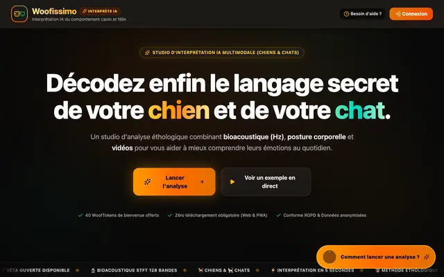 Screenshot of Woofissimo · Décodez le Comportement Chien & Chat