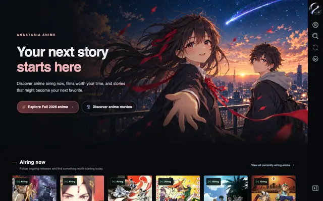 Screenshot of Anastasia Anime - Anime Database, Seasonal Anime & Rankings