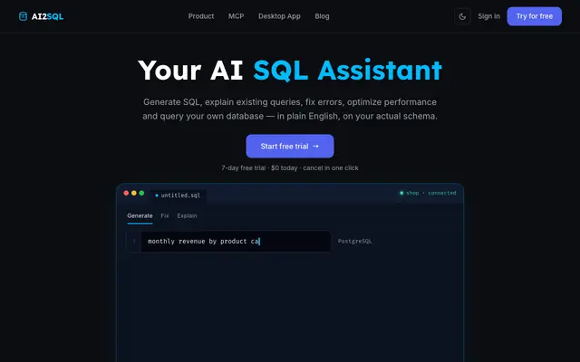 Screenshot of SQL Query Builder & Generator - AI Powered Database Assistant