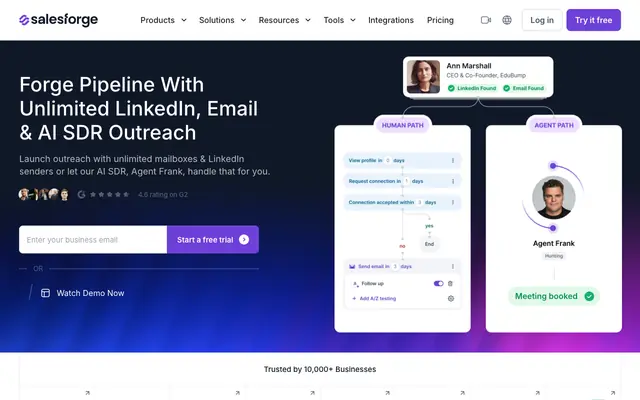 Screenshot of Salesforge | Forge Pipeline With Unlimited LinkedIn, Email & AI SDR Outreach