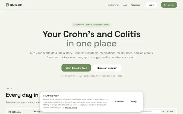 Screenshot of IBDHealth — your Crohn’s and colitis, in one place