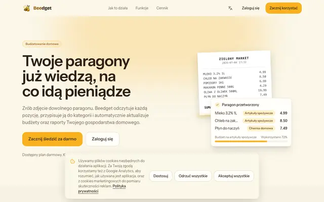 Screenshot of Budżetowanie domowe na podstawie paragonów - Beedget