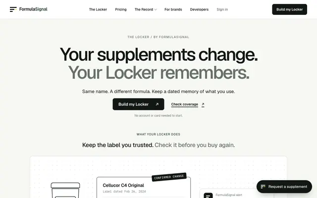 Screenshot of Free Supplement Tracker for Formula Changes | FormulaSignal