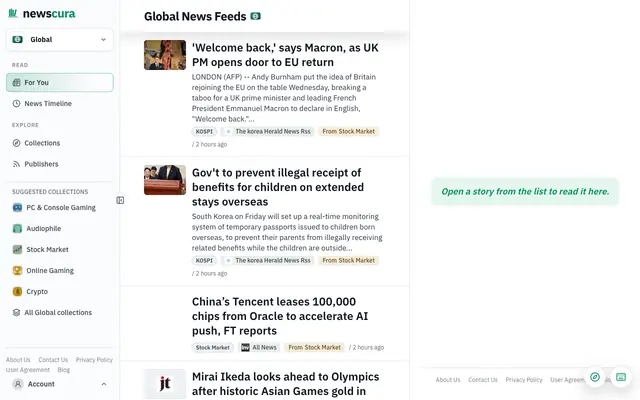Screenshot of United States news today — the latest stories from curated feeds | NewsCura