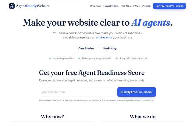 Screenshot of AgentReadyWebsite.io - Make Your Website Clear to AI Agents