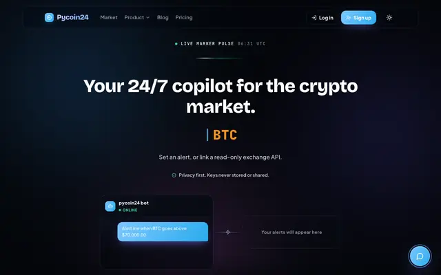 Screenshot of Pycoin24 — Live Crypto Prices & Alerts