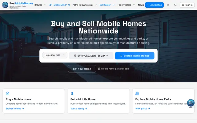 Screenshot of RealMobileHomes — Mobile Homes & Parks Marketplace