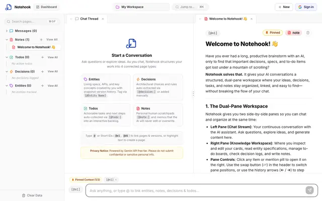 Screenshot of Notehook — Context Note Engine