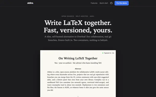 Screenshot of Aldine: open-source Overleaf alternative, self-hosted LaTeX collaboration