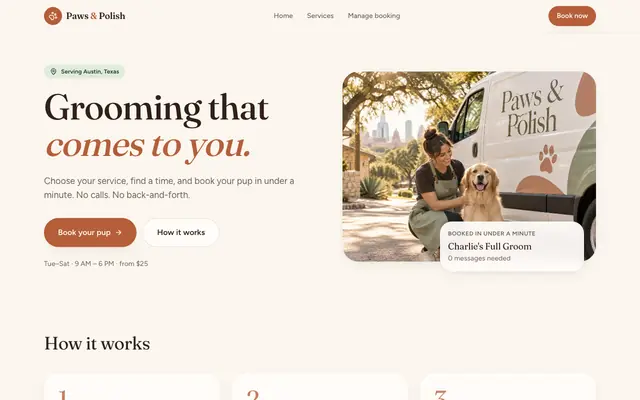 Screenshot of Paws & Polish — Mobile Dog Grooming in Austin, TX