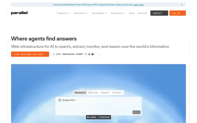 Screenshot of Parallel - Web Infrastructure for AI Agents