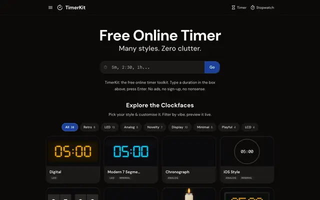 Screenshot of TimerKit — Free Online Timer, Countdown Timers & Stopwatch