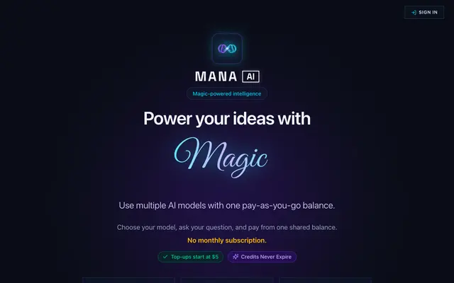 Screenshot of MANA AI — Magic-Powered Intelligence