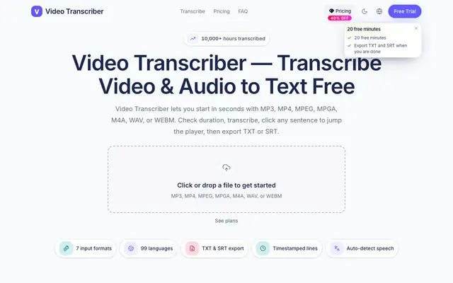 Screenshot of Video Transcriber — Transcribe Video & Audio to Text Free