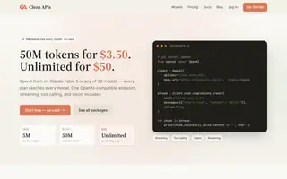 Screenshot of 50M Tokens for $3.50 — 33 AI Models — Clean APIs