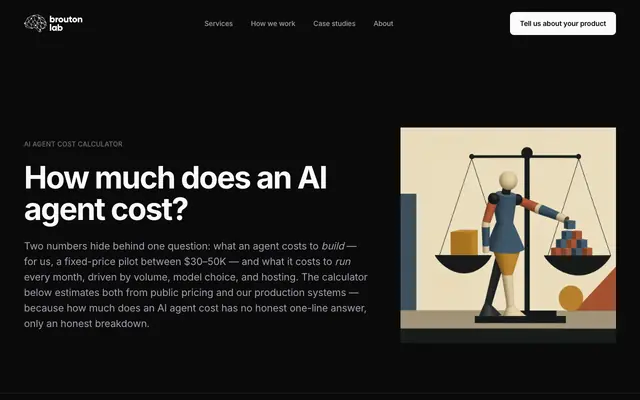 Screenshot of How Much Does an AI Agent Cost? Calculator | BroutonLab