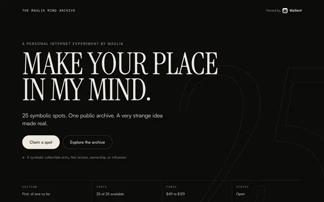Screenshot of The Maulik Mind Archive — Make Your Place in My Mind