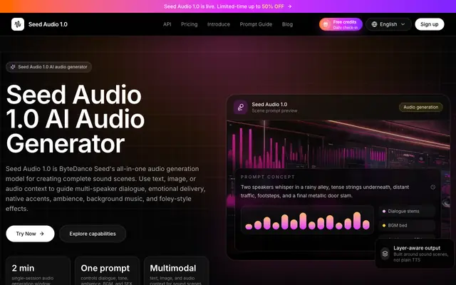 Screenshot of Seed Audio 1.0 | AI Audio Generator for Voice, Music & SFX