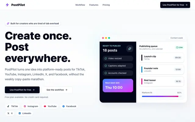 Screenshot of PostPilot - Schedule Social Media Posts in Seconds | PostPilot
