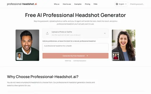 Screenshot of Free AI Professional Headshot Generator | Professional-Headshot.ai