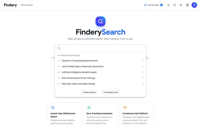 Screenshot of FinderySearch - Real, Private & Unlimited Search Engine