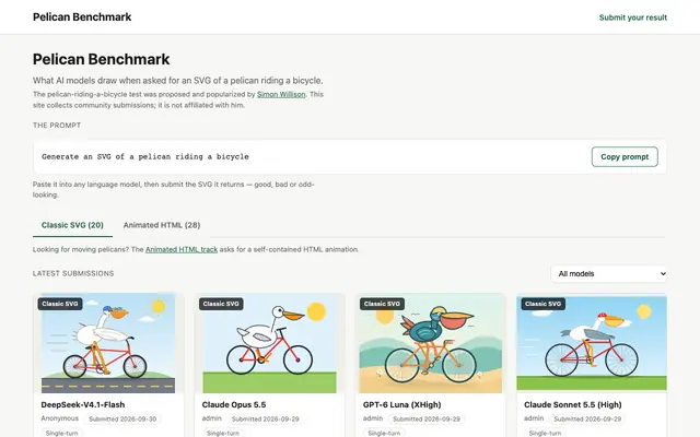 Screenshot of Pelican Riding a Bicycle — Pelican Benchmark