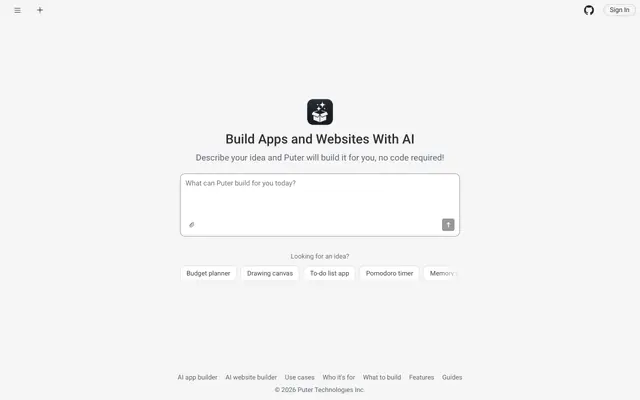 Screenshot of AI App Builder: Build Apps and Websites With AI | Puter