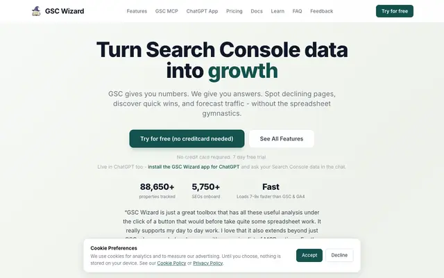 Screenshot of GSC Wizard - Turn Search Console Data Into Growth