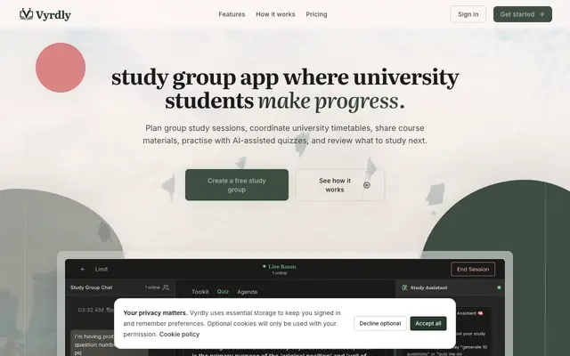 Screenshot of Vyrdly | University Study Group App & Study Planner