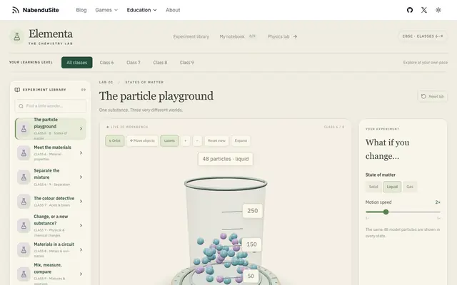 Screenshot of Elementa — Interactive Chemistry Lab for Classes 6–9 | Nabendu