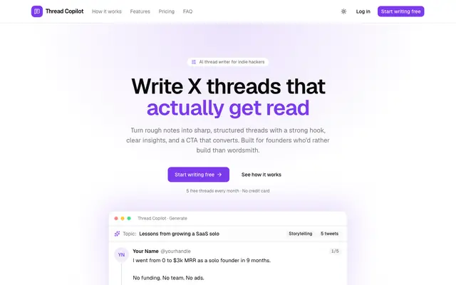 Screenshot of Thread Copilot: AI thread writer for X