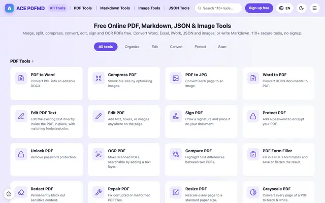 Screenshot of ACE PDFMD: Free PDF, Markdown & Image Tools to Edit & Convert