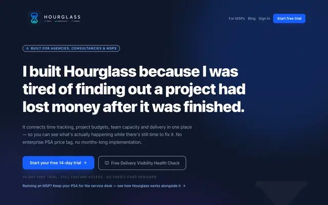 Screenshot of Hourglass — Project Profitability & Time Tracking Software for Professional Serv