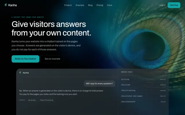 Screenshot of Kanha AI | Website Chatbots Trained on Your Content