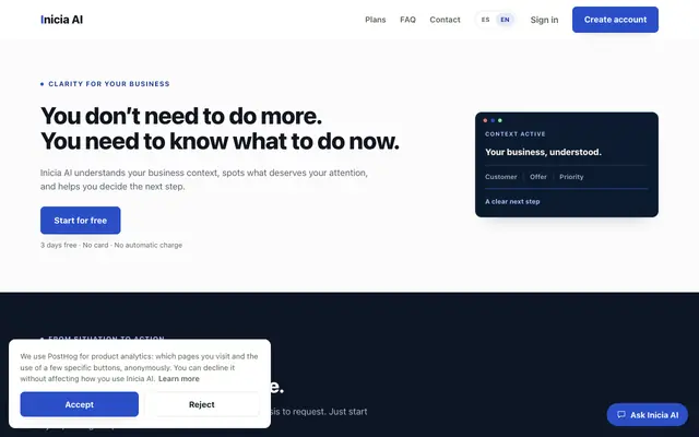 Screenshot of Inicia AI — Tu mentor de negocio con IA