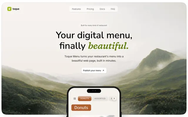 Screenshot of Toque Menu — Customizable Digital Menus for Restaurants