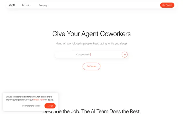 Screenshot of Liftoff | One Sentence to a Working AI Team