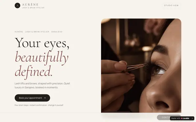 Screenshot of AURÉNE — Lash & Brow Atelier in Sarajevo