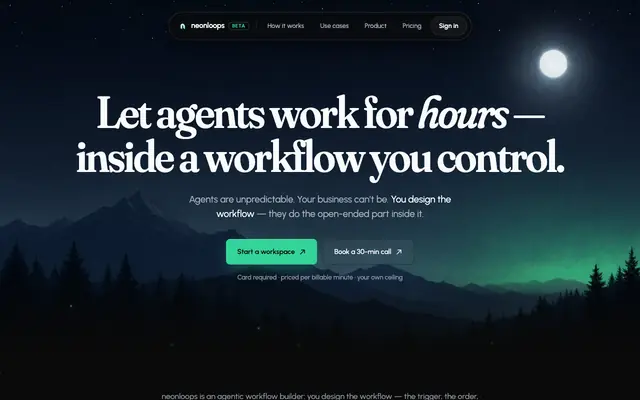 Screenshot of neonloops — Agentic Workflow Builder for AI Agents