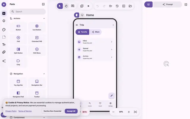 Screenshot of M3E Canvas — Material 3 Expressive UI Builder & Vibe-Coding Prompts