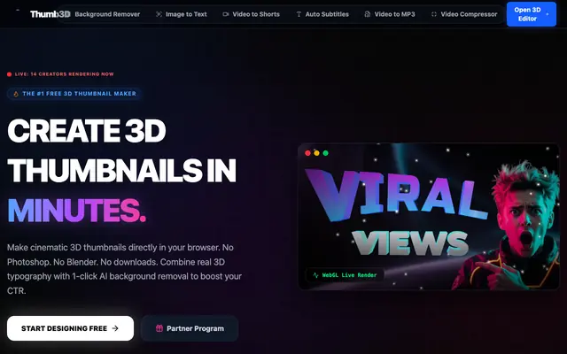 Screenshot of Thumb3D | Free 3D Thumbnail Maker & AI Background Remover