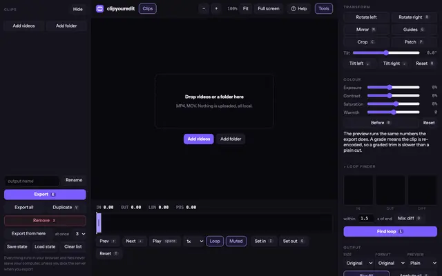 Screenshot of clipyouredit: trim, rotate and crop video in your browser