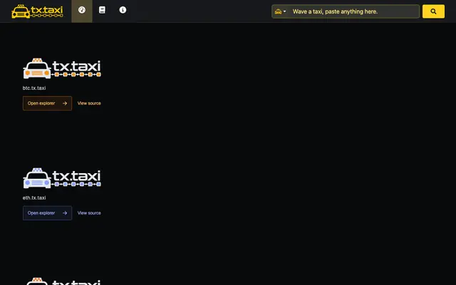 Screenshot of tx.taxi — Blockchain explorers